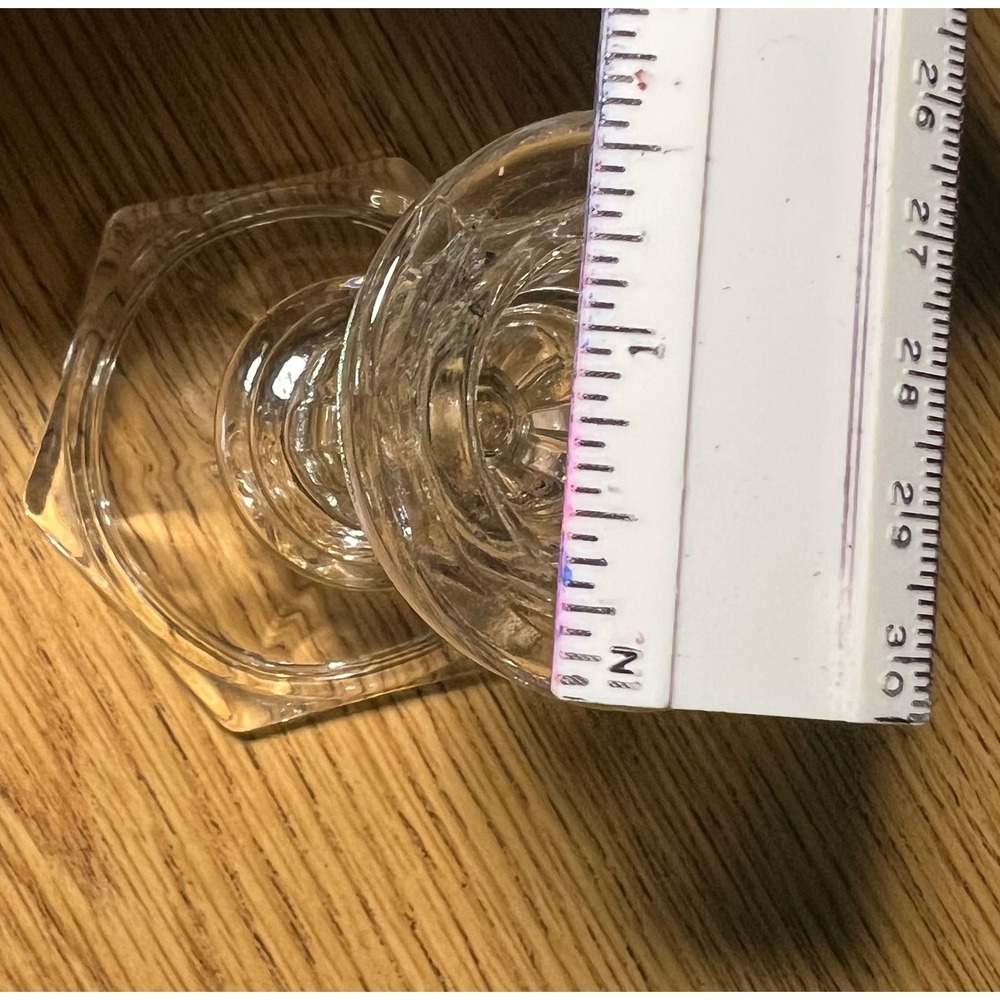 Vintage Clear Pressed Glass Candlestick Holder Hexagon Base Taper Candle Stand - Picture 6 of 7